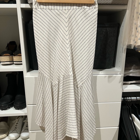 Ganni Women Silk Blend Off-White Black Stripe Wilkie Seersucker Midi Skirt - Picture 2 of 4